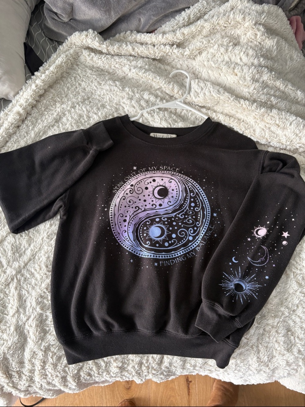 Wound Up Black Sweatshirt with Purple and Blue Yin Yang Graphic
